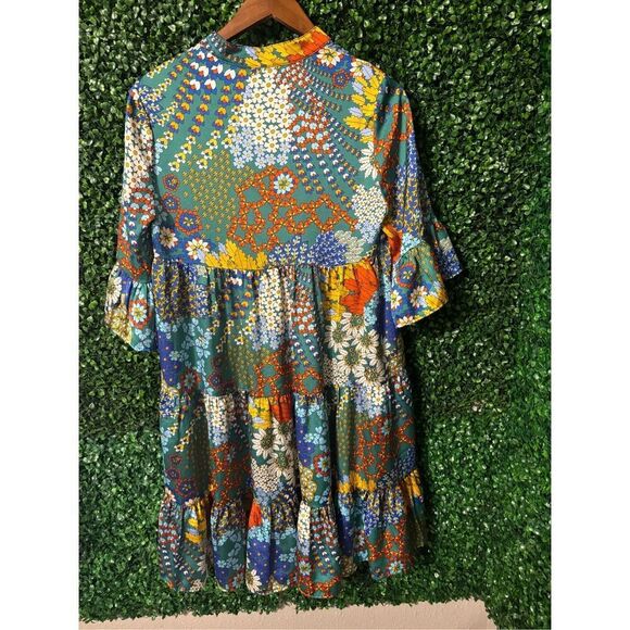 Uncle Frank Floral Salad Boho Knee Length Flowy Dress Sz XS - Picture 5 of 5